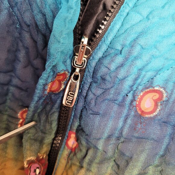 UBU Womens Size S Blue Print Lightweight Crinkle Popcorn Stretch Travel Jacket - Picture 6 of 12